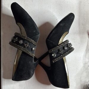 Avon Mark. Black Suede Jewel Encrusted High Heels Size 9